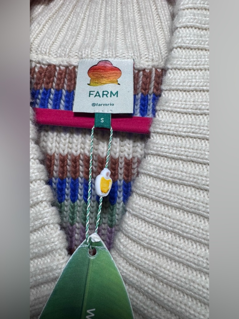 FARM Rio NWT Ivory chunky Knit V-Neck Cardigan Sweater w/ Multicolor Accents - Picture 3 of 7
